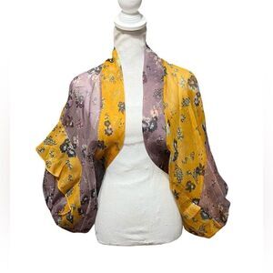 Silvia Tcherassi Women's Damiana Shrug Silk Yellow Purple Ruffle Floral M/L NWT